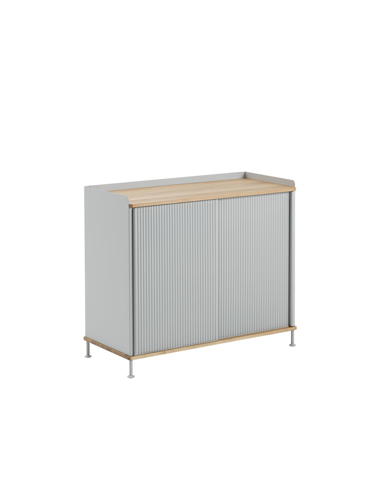 Enfold - Szare sideboard - Karbowany metal - Dąb