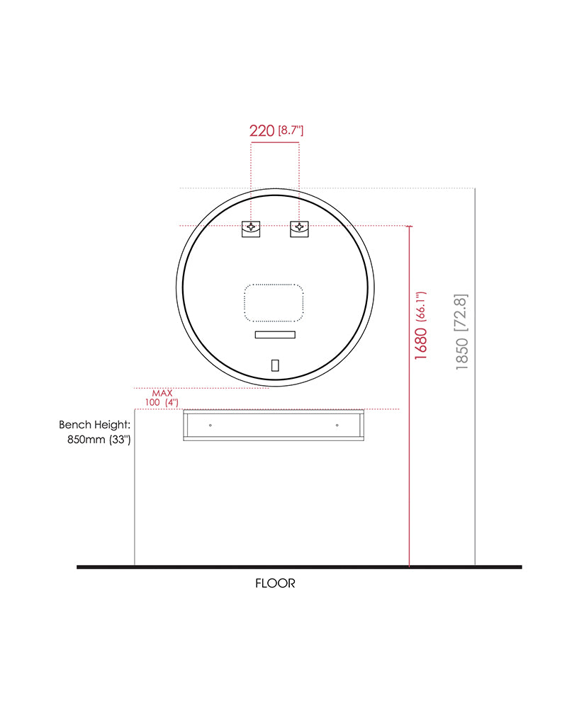 Circa LED - Okrągłe lustro fryzjerskie - Z przyciemnieniem