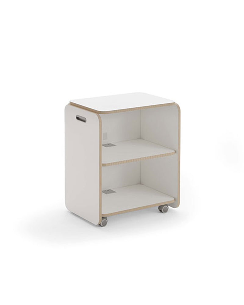 NAT - Biały wózek fryzjerski - Krawędź w wzór dębu