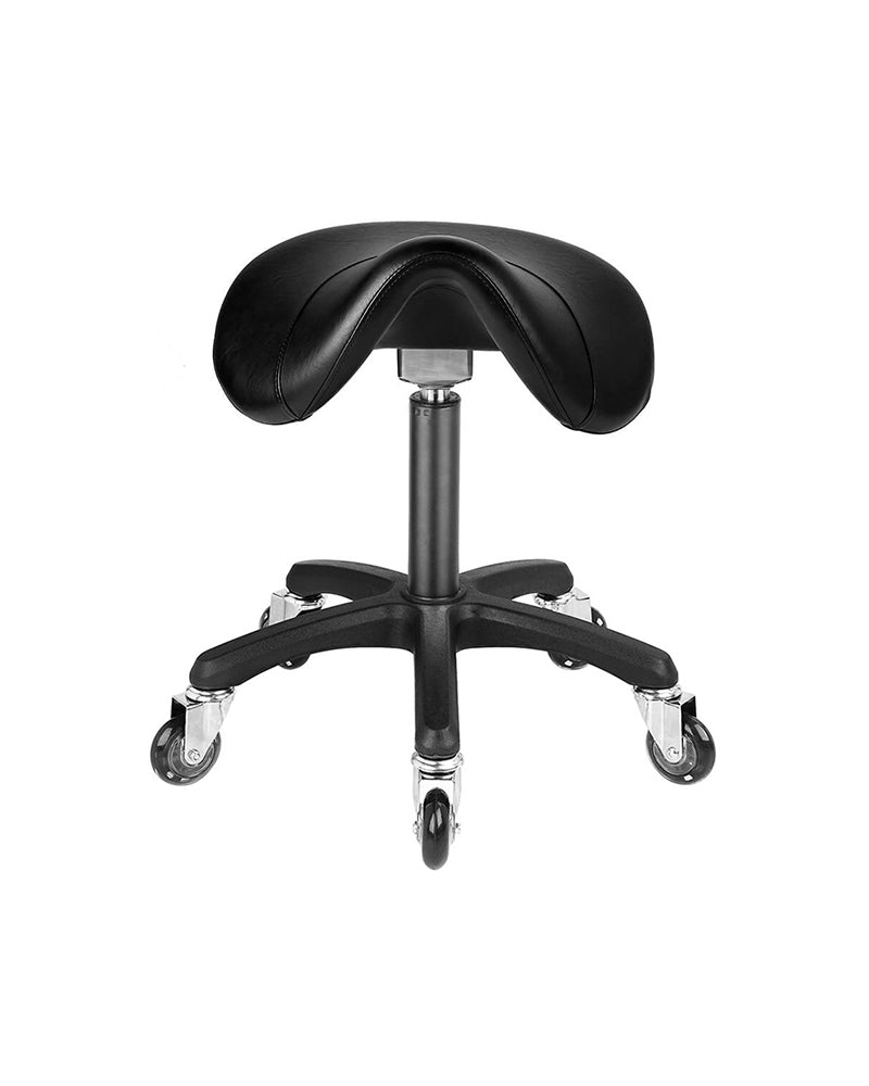 Saddle Black - Czarny taboret siodłowy z czarną podstawą gwiazdową