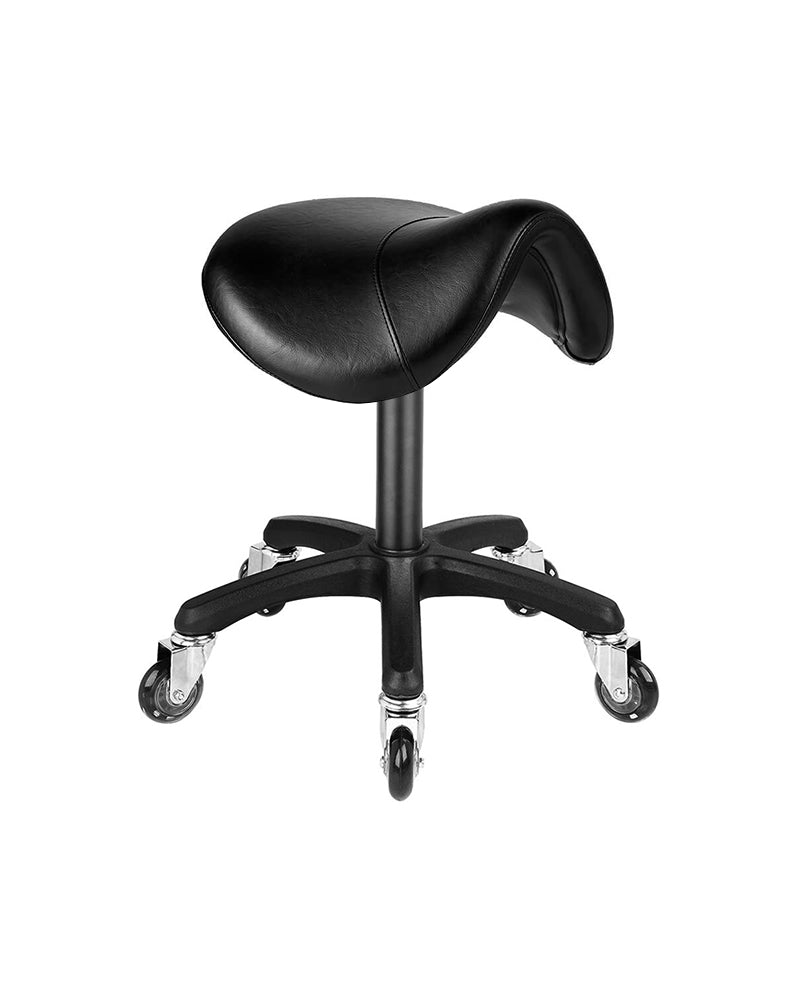 Saddle Black - Czarny taboret siodłowy z czarną podstawą gwiazdową