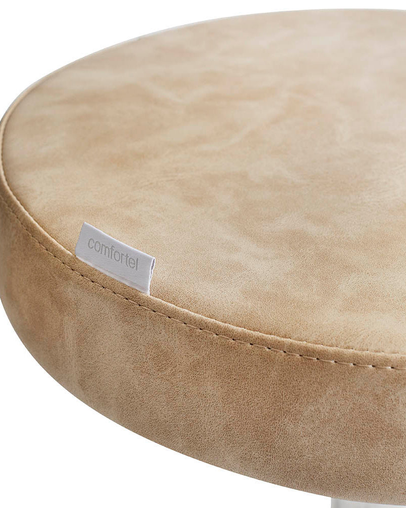 Round Sand - Beżowy taboret fryzjerski z chromowaną podstawą gwiazdową