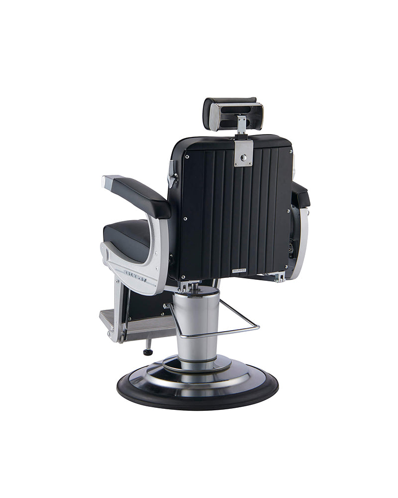 Apollo II - Czarny fotel barberski z żeliwną ramą