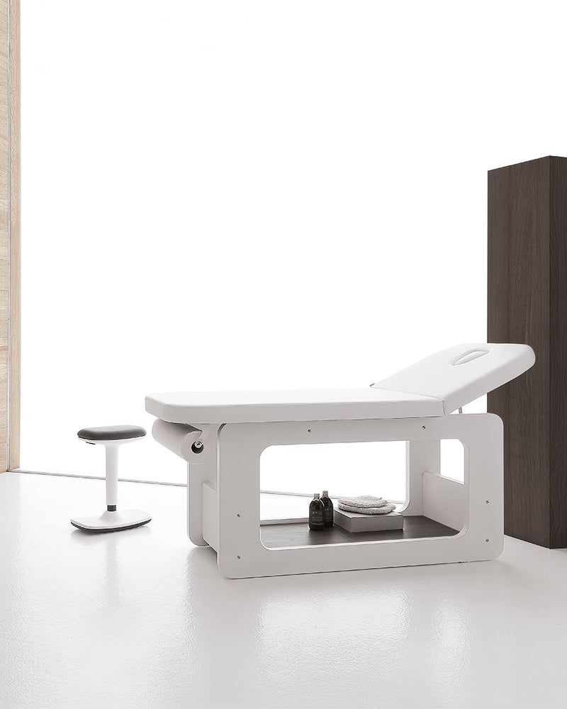 Creo - Biały stół do masażu - Ciemny wzór drewniany - Bez ogrzewania
