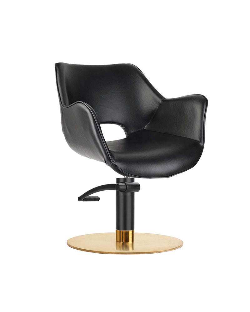 Chloe Black - Czarny krzesło fryzjerskie z czarną pompą i mosiężną podstawą płaską