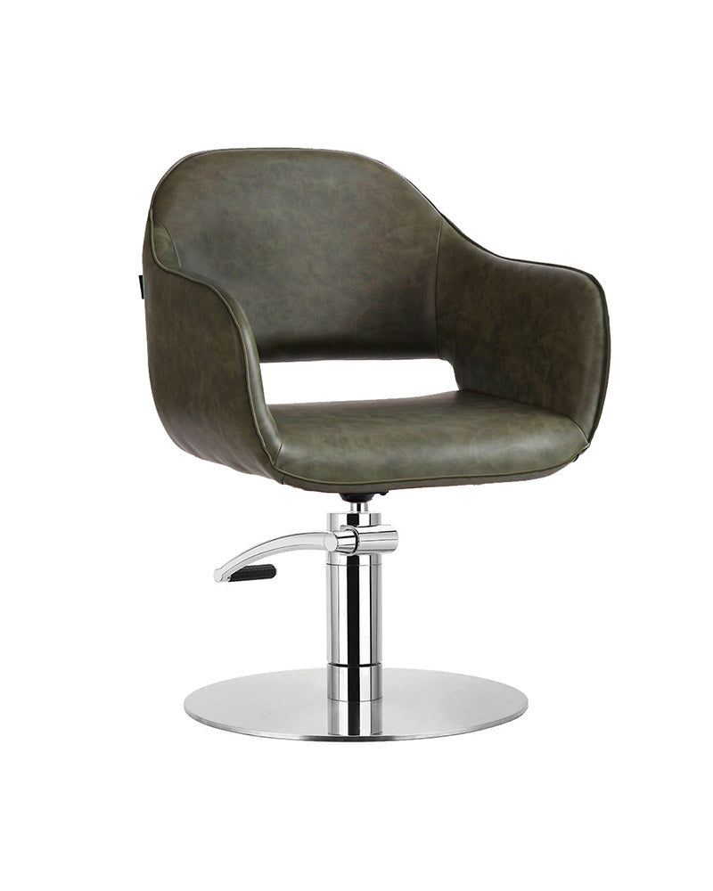 Meadow Sage - Zielony fotel fryzjerski z chromowaną podstawą płaską