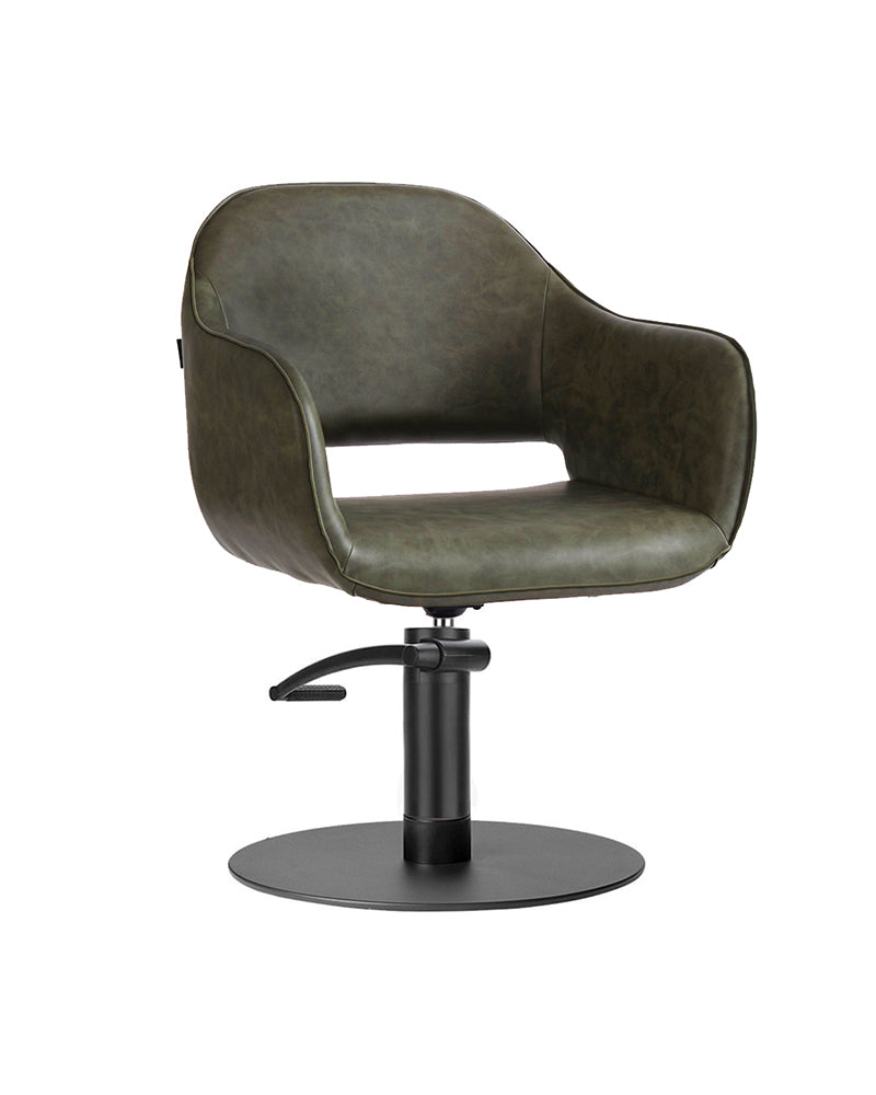 Meadow Sage - Zielony fotel fryzjerski z czarną podstawą płaską