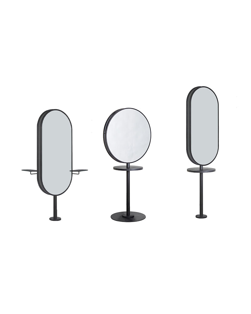 Pole joiner - Czarny stanowisko fryzjerskie z półką i podnóżkami